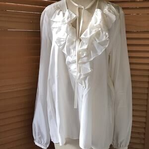 Emilio Pucci Blouse Womens SIze 10 / 40 Ruffled 100% Silk V-Neck Top NWOT